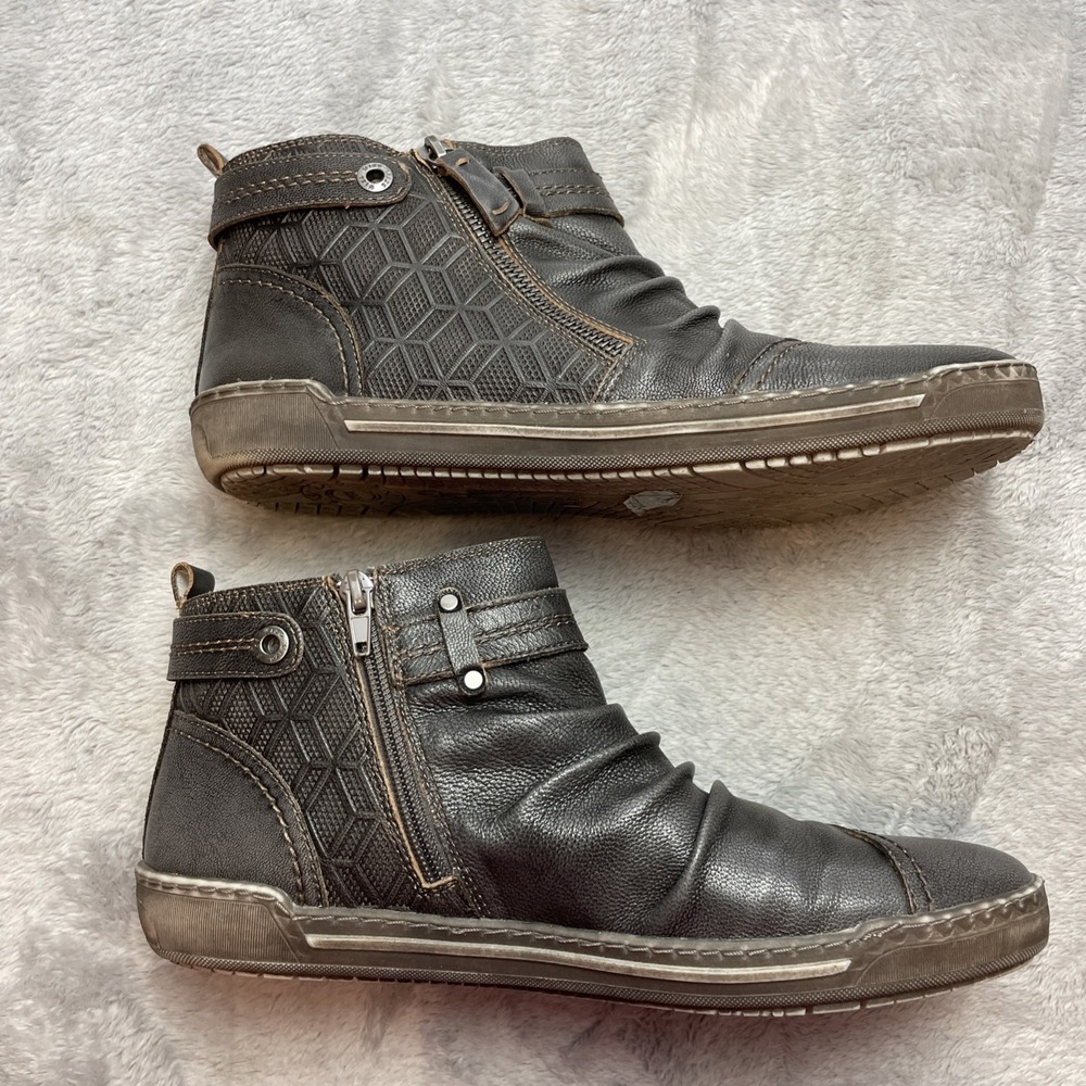 Biza Kinetic Leather Ankle Boots Size EU 41 US 10-10.5 Gray Brown Side Zip Moto - Picture 6 of 9